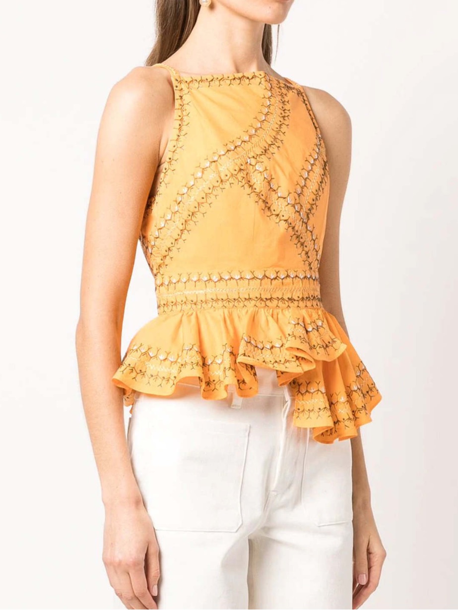 Ulla Johnson Pilar Peplum Top Papaya
